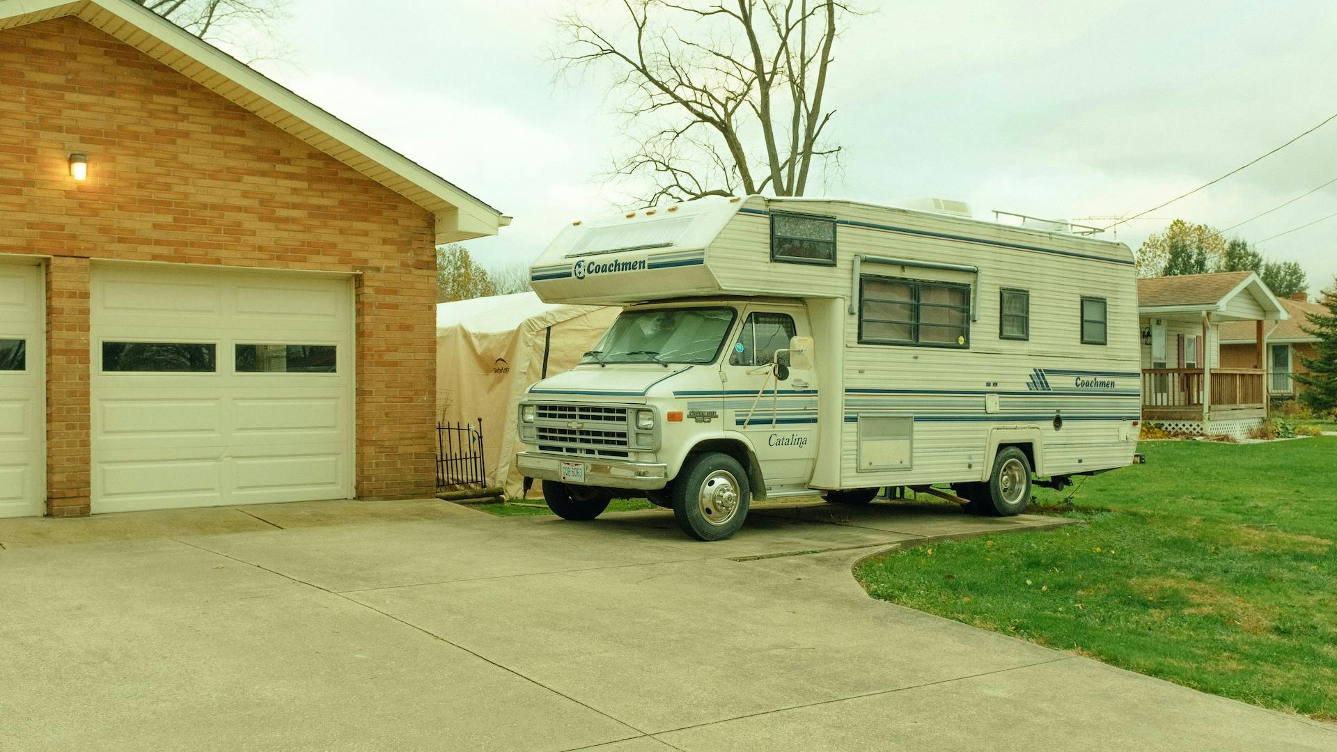 RV parked at home dump station